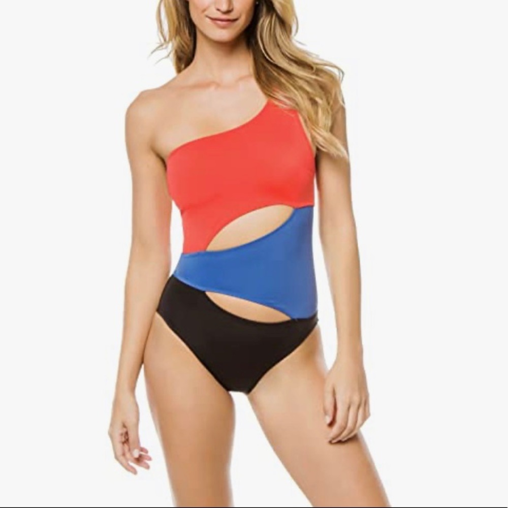 Solid and striped asymmetrical one piece swimsuit